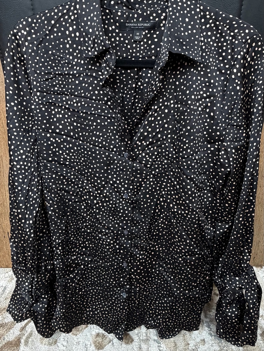 Banana Republic Black Button-Down Shirt with White Polka Dots